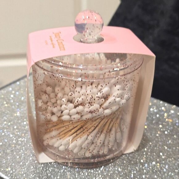 Juicy Couture Home Pink Glitter Infused Cosmetic Organizer w/Cotton Swabs - Picture 2 of 5